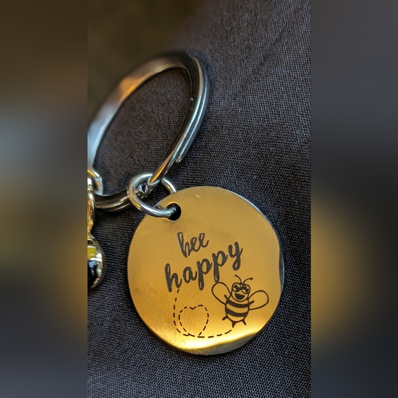 NEW silver tone bee charm & BEE Happy w/cute bee cartoon etched circular charm - Picture 2 of 4